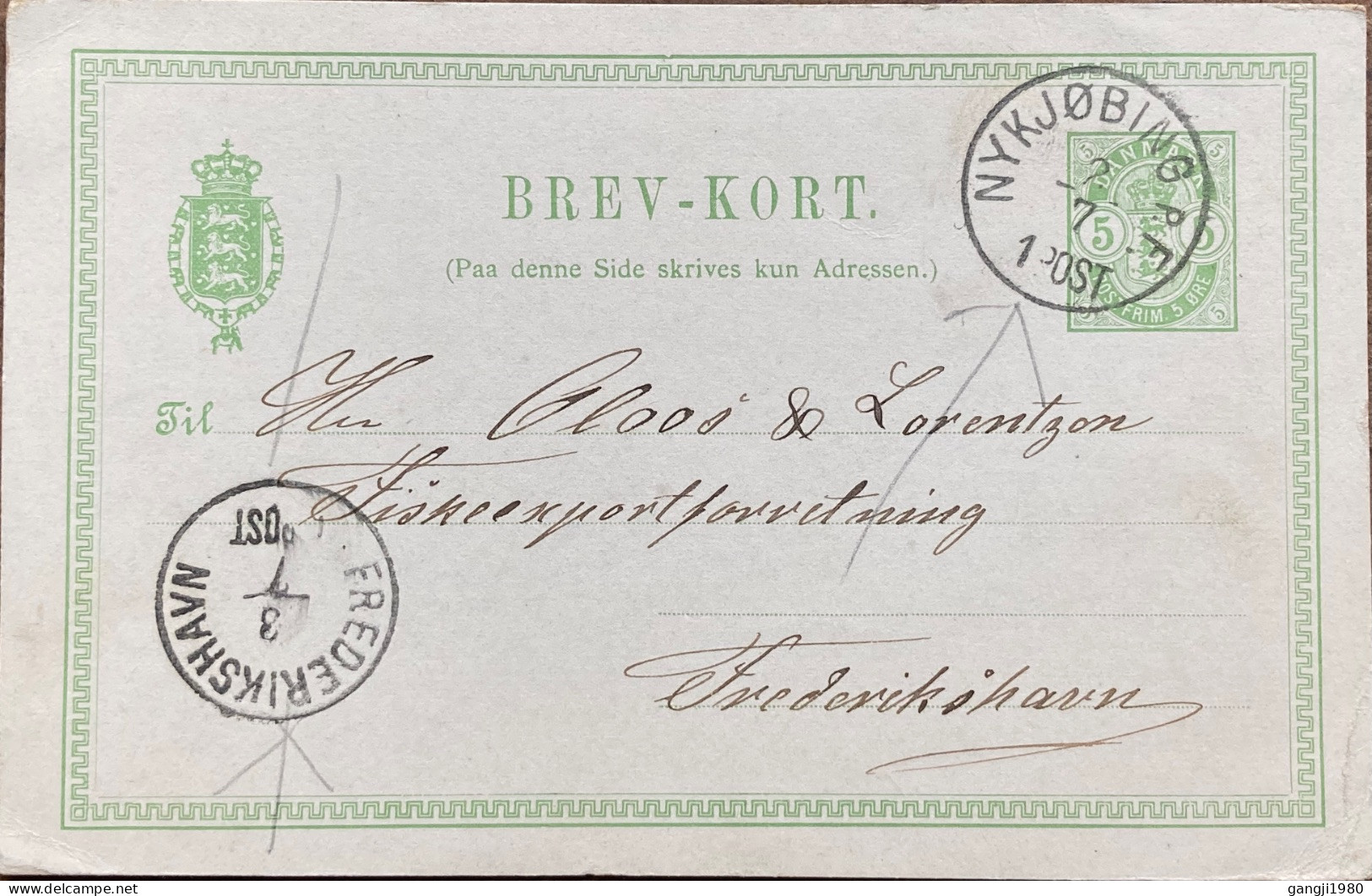 DENMARK 1890, STATIONERY CARD USED, NYKJUBING & FREDERIKSHAVN  2 DIFFERENT CITY CANCEL. - Brieven En Documenten