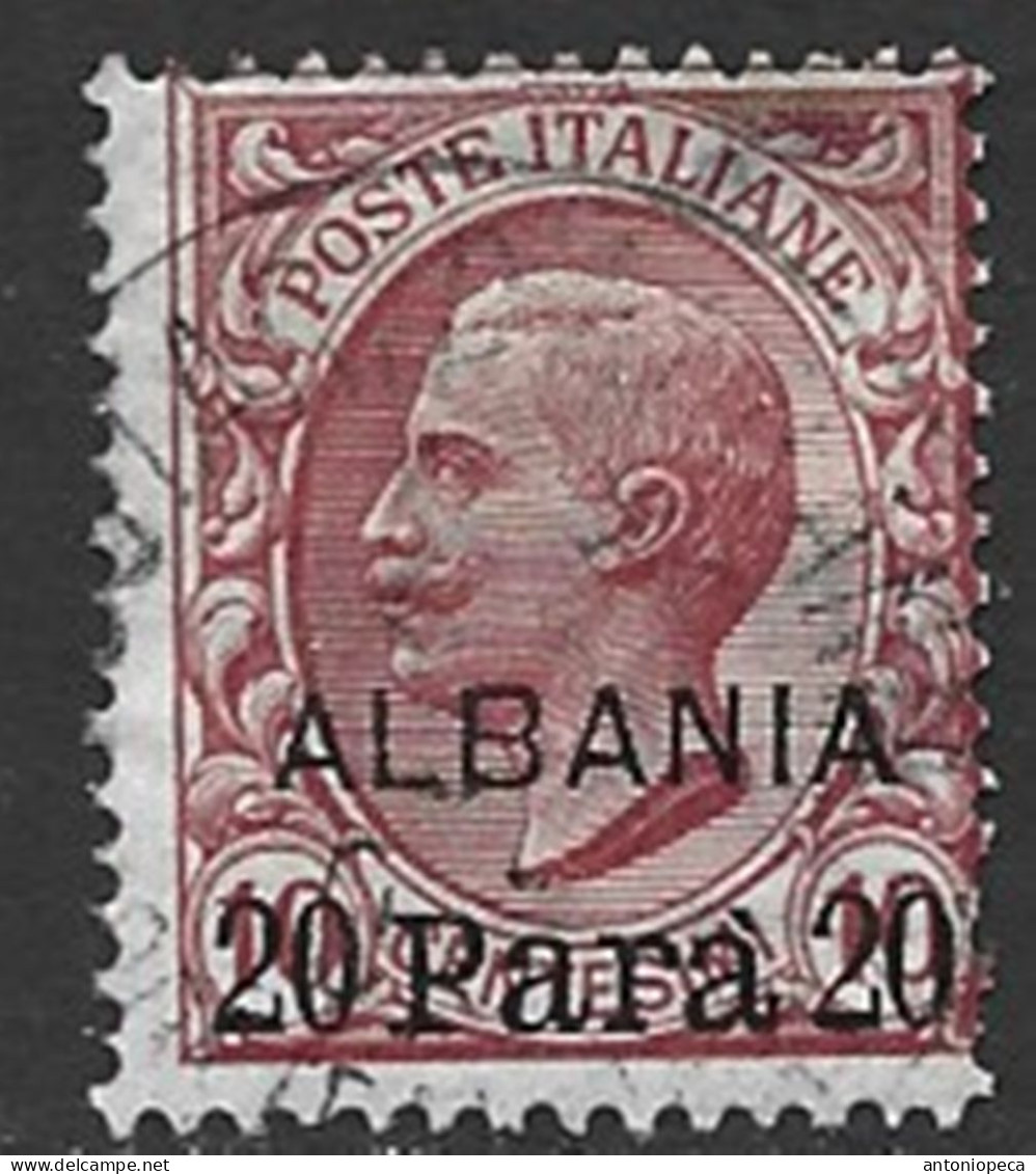 ITALY OFFICES IN ALBANIA 1907, 20 PARA SU 10CENT  USED VF - Albanie