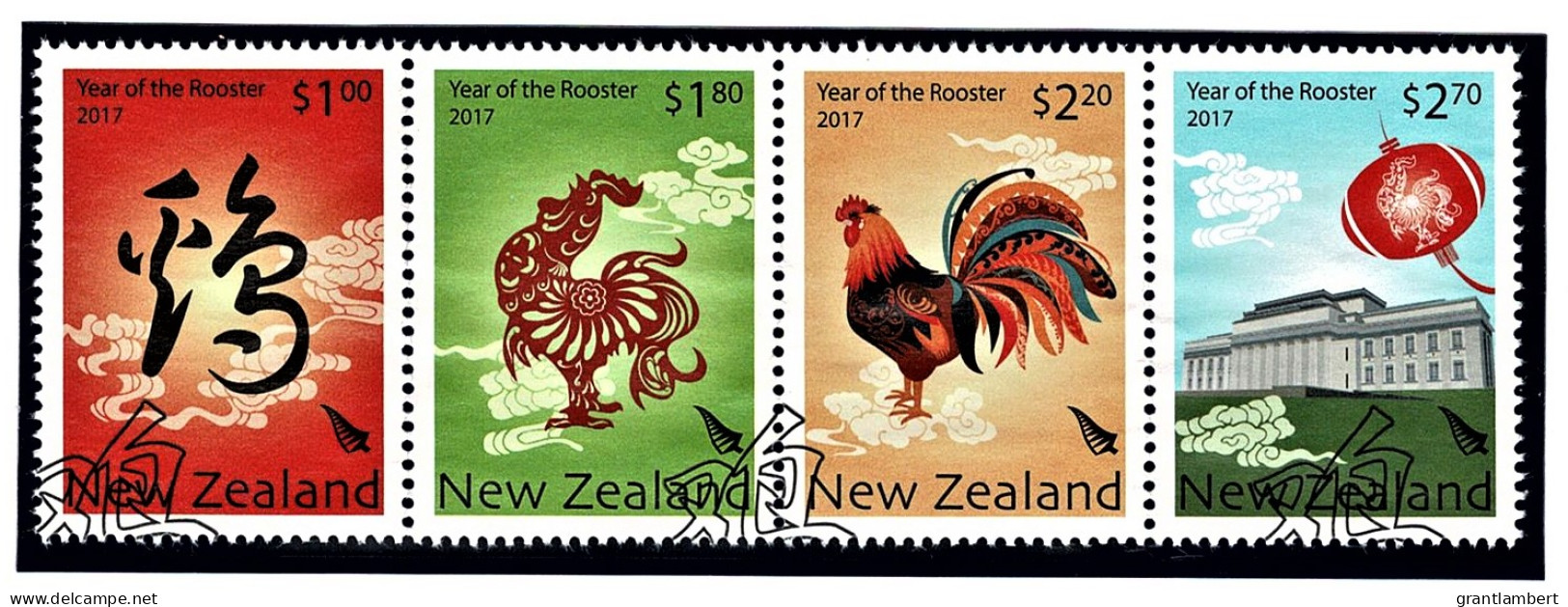 New Zealand 2017 Year Of The Rooster Set As Strip Of 4 Used - Used Stamps