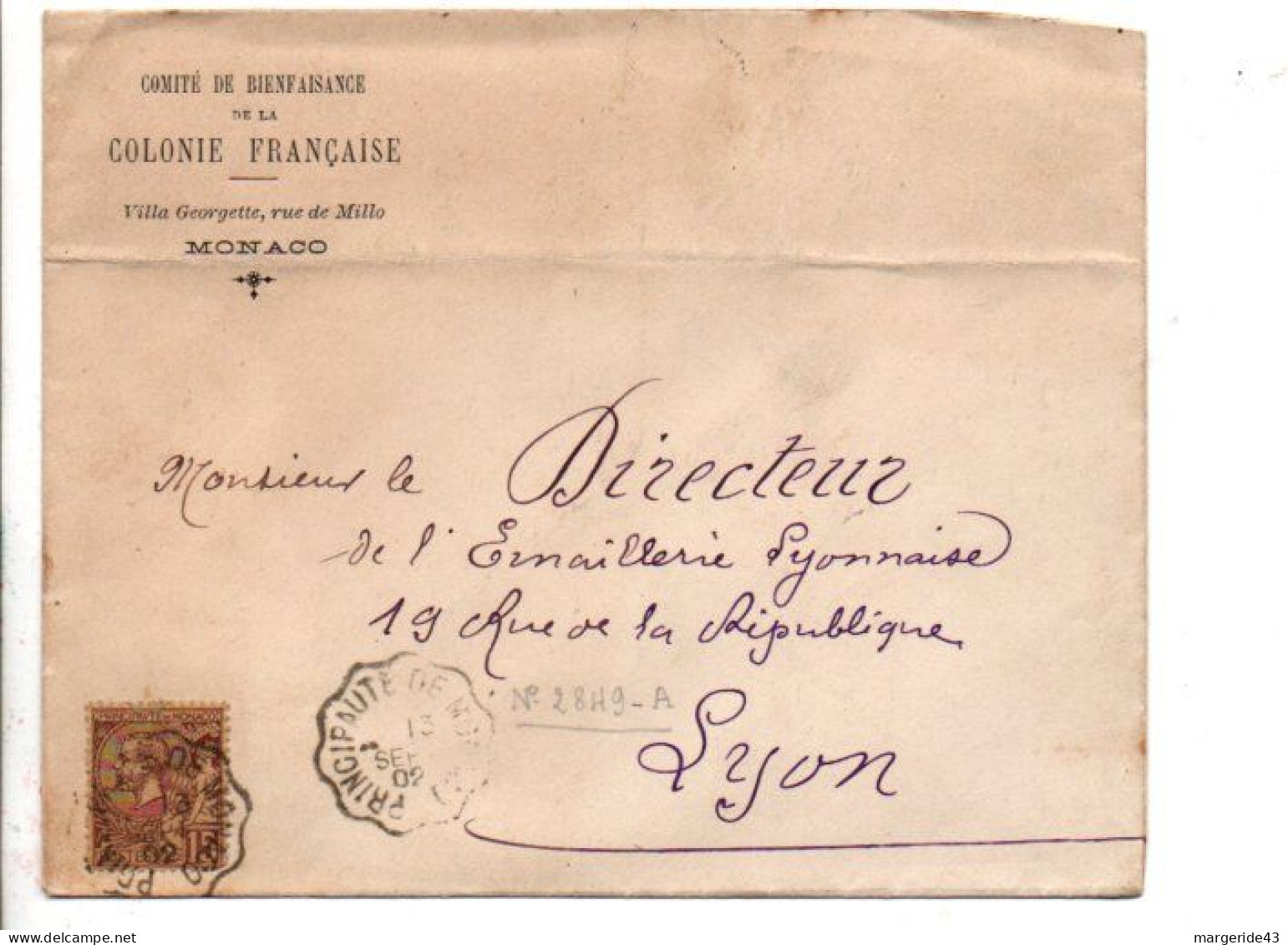 MONACO SEUL SUR LETTRE A EN TETE POUR LA FRANCE 1902 - Briefe U. Dokumente