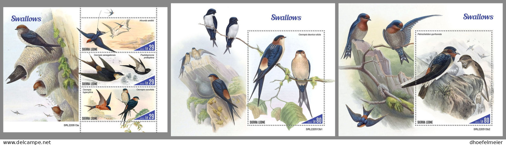 SIERRA LEONE 2022 MNH Swallows Schwalben Avale M/S+2S/S - IMPERFORATED - DHQ2316 - Swallows