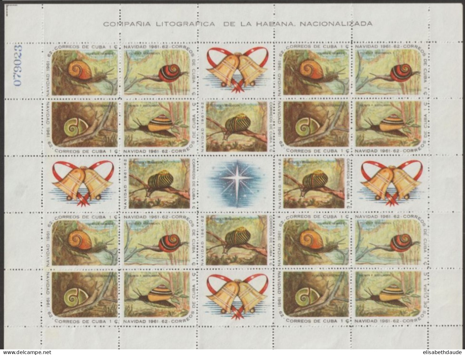 C UBA - 1961 - MOLLUSQUES / ESCARGOTS - FEUILLET COMPLET ILLUSTRE Avec VIGNETTES YVERT N°568/572 ** MNH - Blocks & Sheetlets