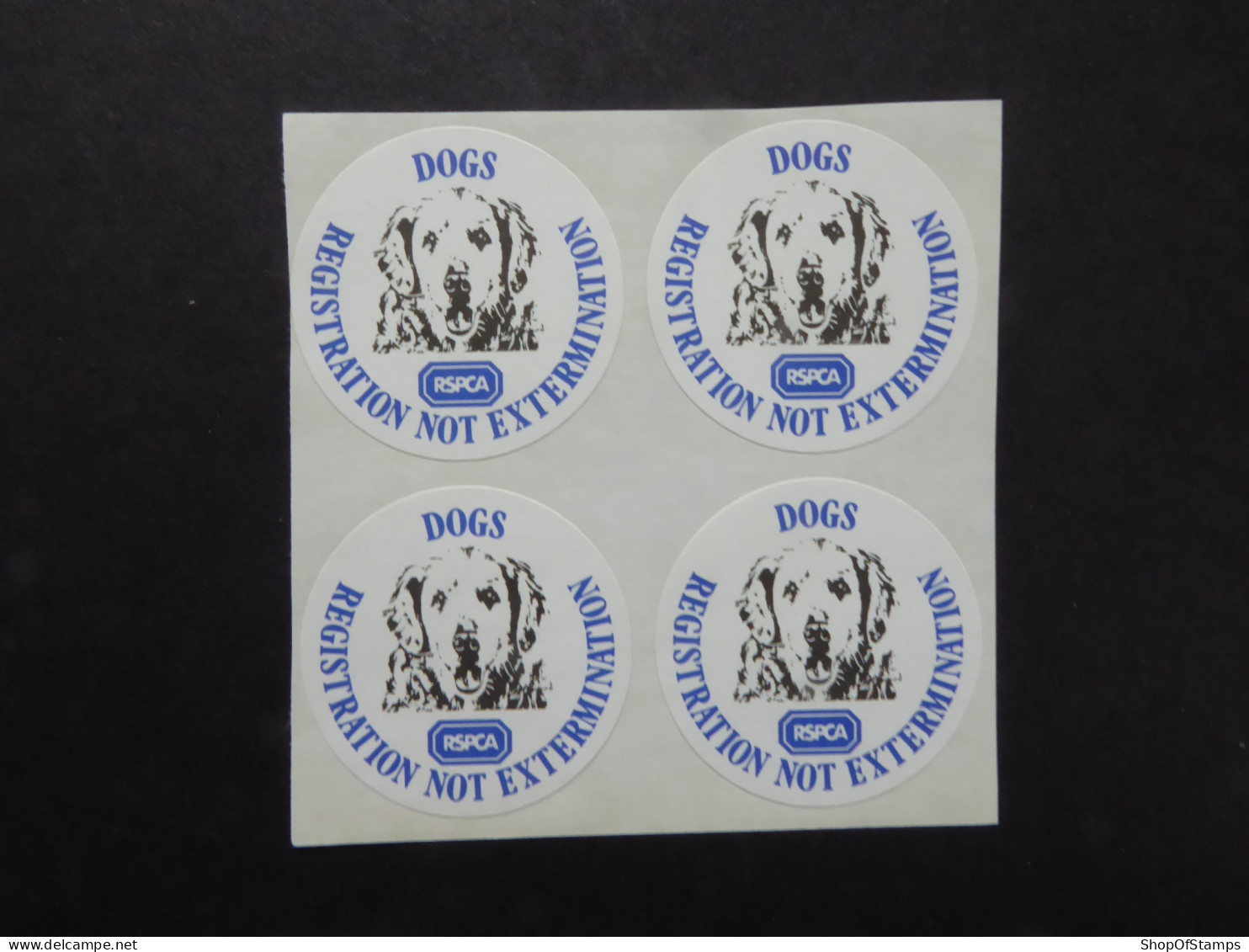 GREAT BRITAIN CINDRELLA RSPCADOG- REGISTRATION NOT EXTERMINATION LABELS  BL4   Mint - Cinderella