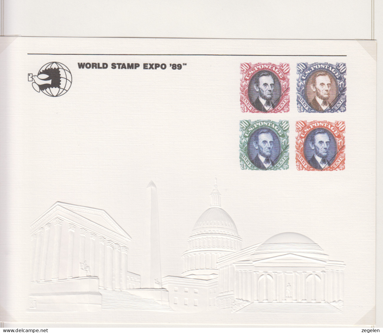 Verenigde Staten  Scott-cat Souvenierkaart SC127 World Stamp Expo 89 - Recordatorios