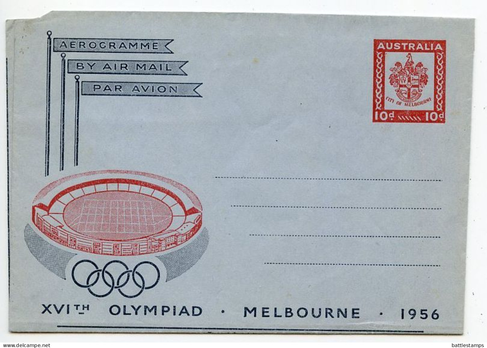 Australia 1956 Mint 10p. XVIth Olympics  Aerogramme / Air Letter - Aerograms