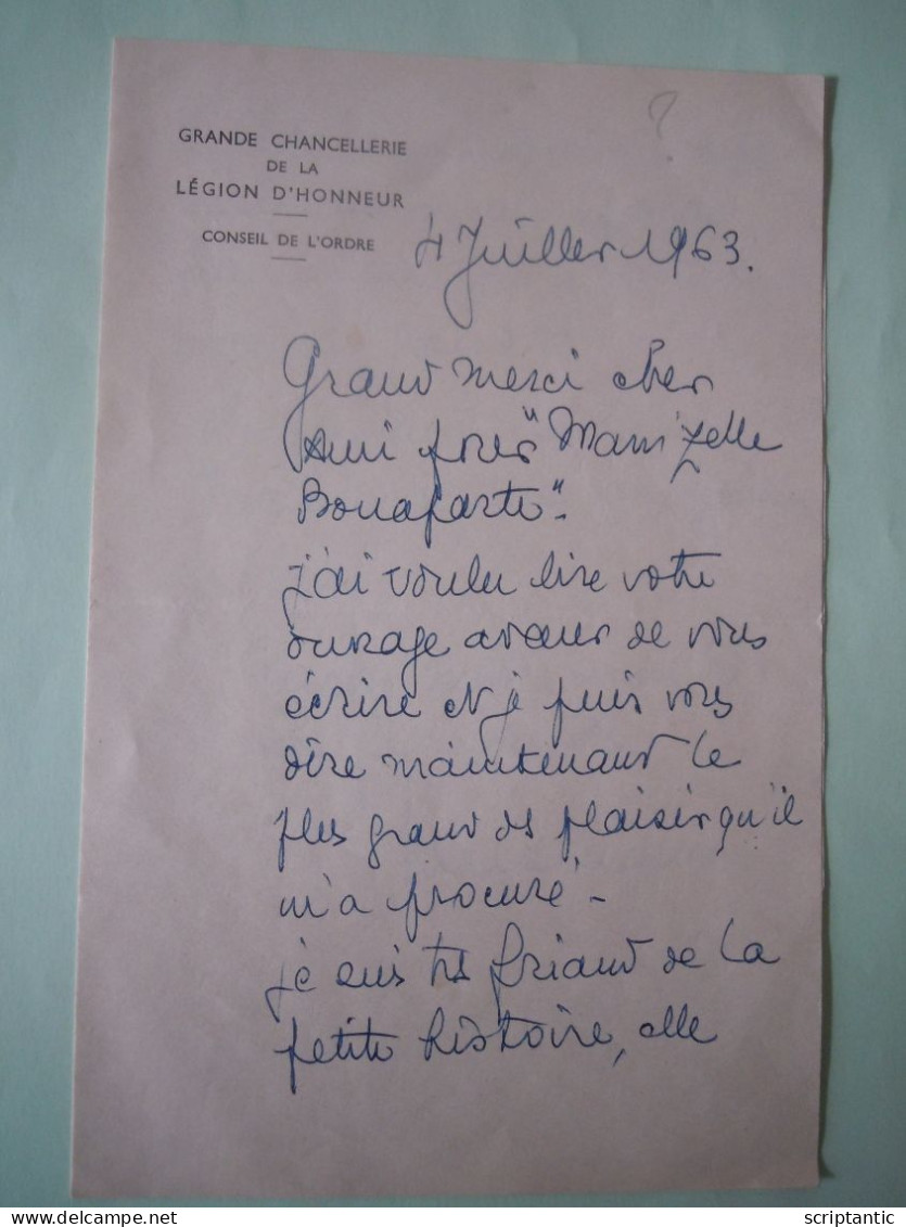 Lettre Grande Chancellerie De La Légion D'Honneur 1963 - Manuscripts