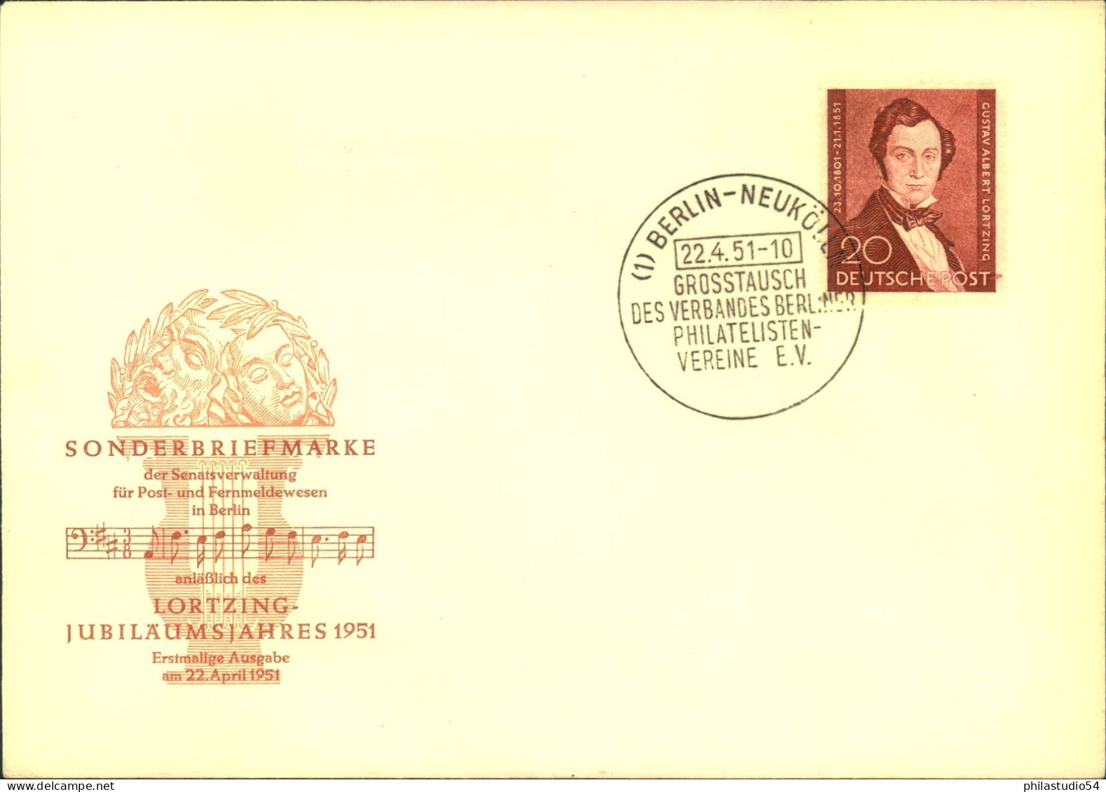 1951,  20 Pf. Lotzing Auf FDC Mit Sonderstempel BERLIN-NEUKÖLLN - Lettres & Documents