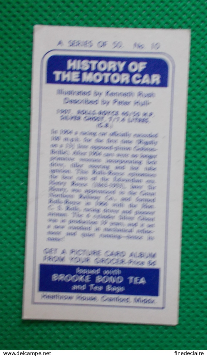 Trading Card - Brooke Bond Tea- History Of The Motor Car - 1907 Rolls Royce 40/20 HP - (6,8 X 3,7)-Série 50 - N° 10 - Motoren