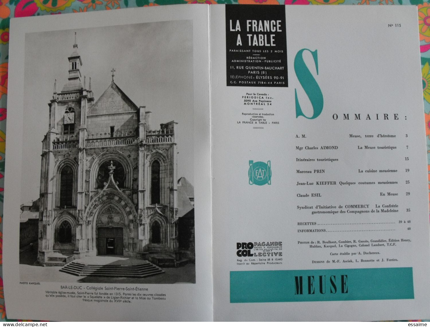 La France à Table N° 115. 1965. Meuse. Bar Le Duc Stainville Vaucouleurs Saint-mihiel Hattonchatel Verdun. Gastronomie - Tourism & Regions