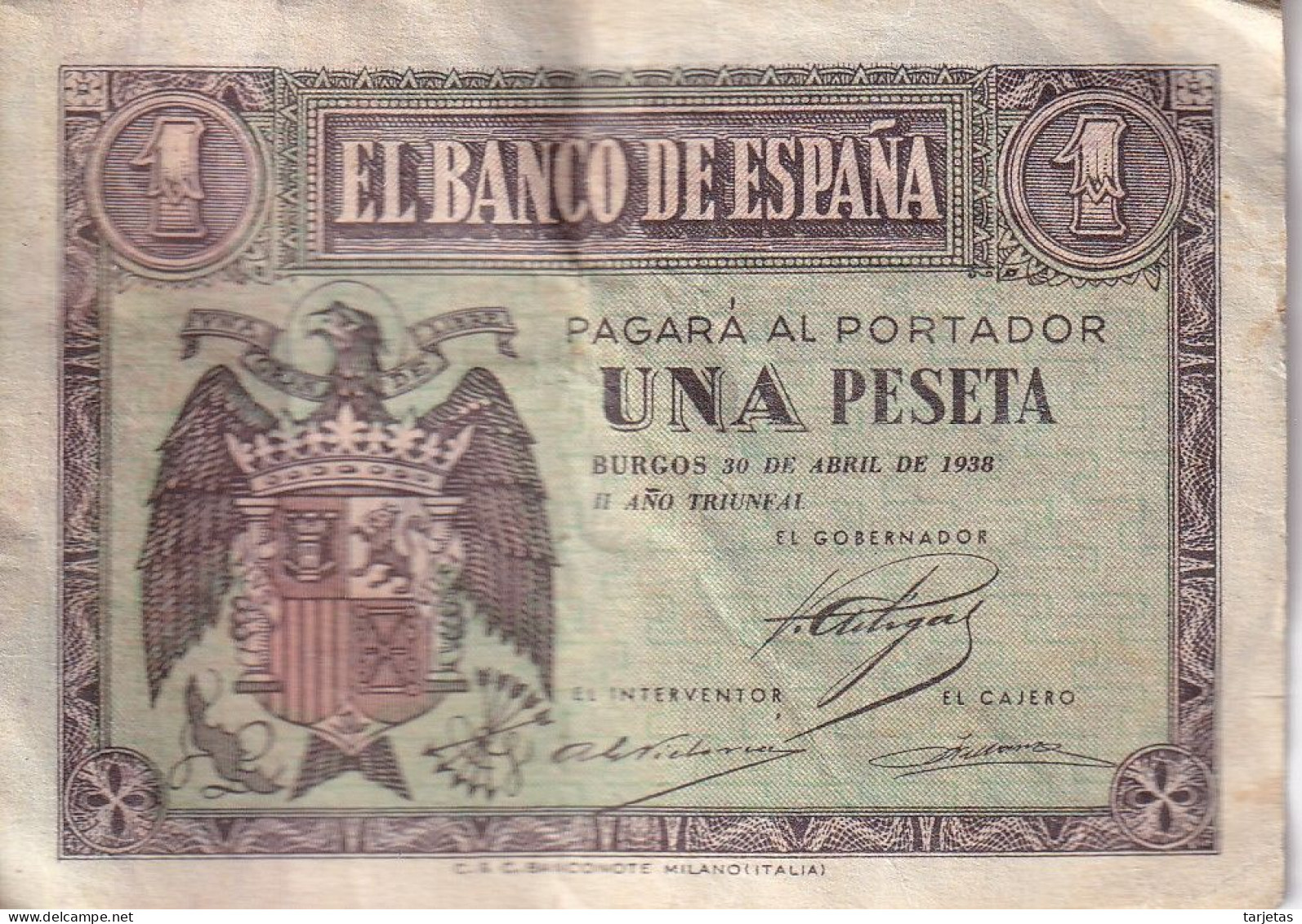 BILLETE DE BURGOS DE 1 PTA DEL 30 ABRIL 1938 SERIE C  (BANKNOTE) - 1-2 Peseten