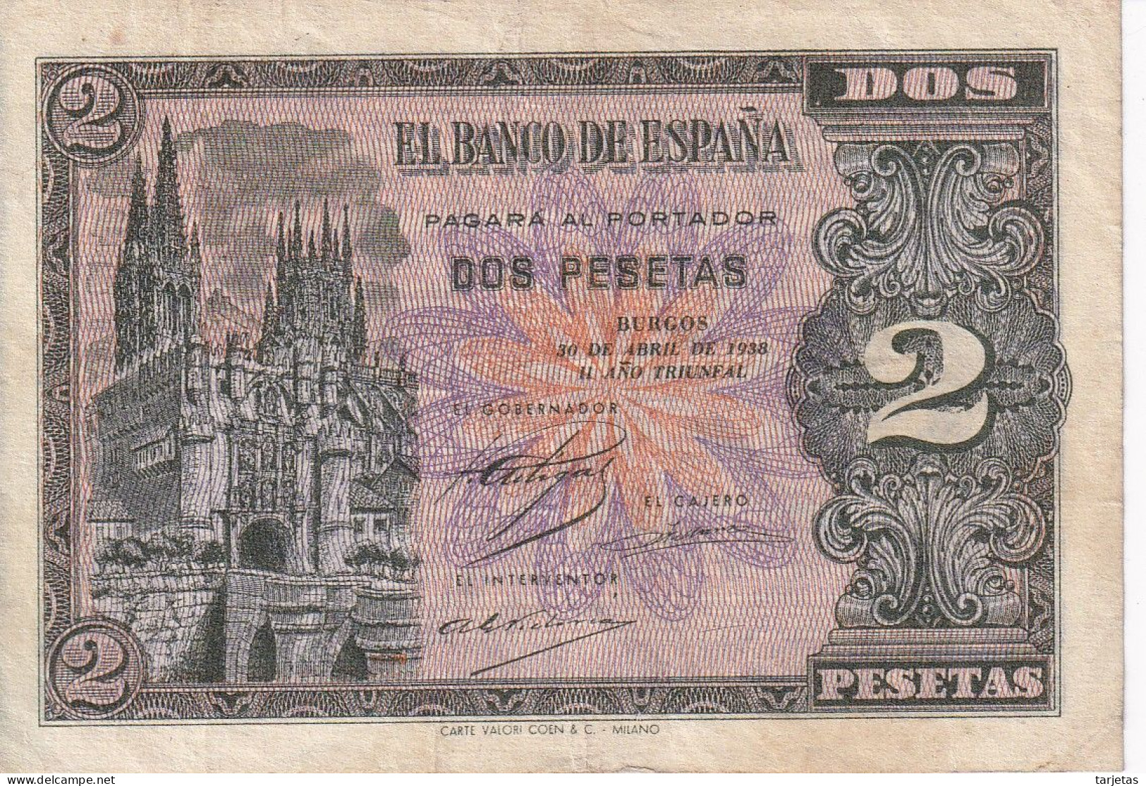 BILLETE DE ESPAÑA DE 2 PTAS  DEL AÑO 1938 SERIE G CALIDAD MBC (VF) (BANKNOTE) - 1-2 Peseten