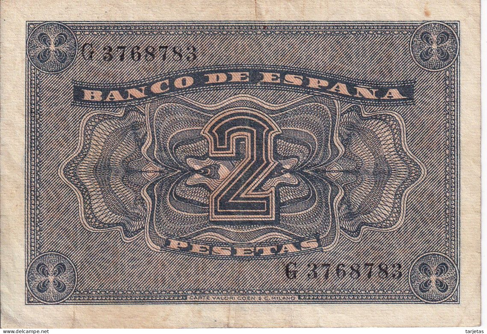 BILLETE DE ESPAÑA DE 2 PTAS  DEL AÑO 1938 SERIE G CALIDAD MBC (VF) (BANKNOTE) - 1-2 Peseten