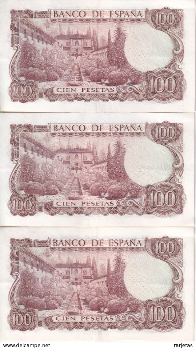 TRIO CORRELATIVO DE 100 PTAS DEL AÑO 1970 SERIE H EN CALIDAD EBC (XF) (BANK NOTE) - 100 Peseten