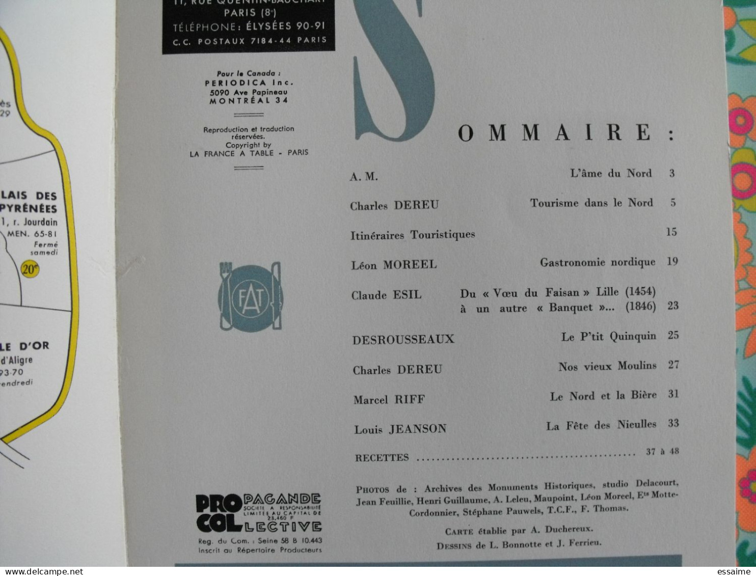 La France à Table N° 111. 1964. Nord. Lille Roubaix Dunkerque Cassel Douai Valenciennes Malo Bray Denain. Gastronomie - Turismo E Regioni