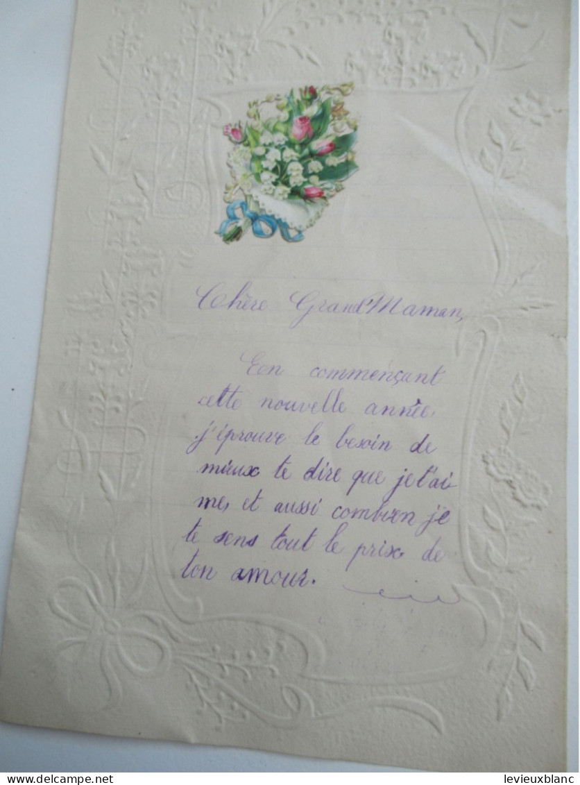 Lettre De Nouvel An Avec Chromo/"Chére Grand-Maman  "/Henriette Dupont / Perriers/1909                  CVE199 - Año Nuevo