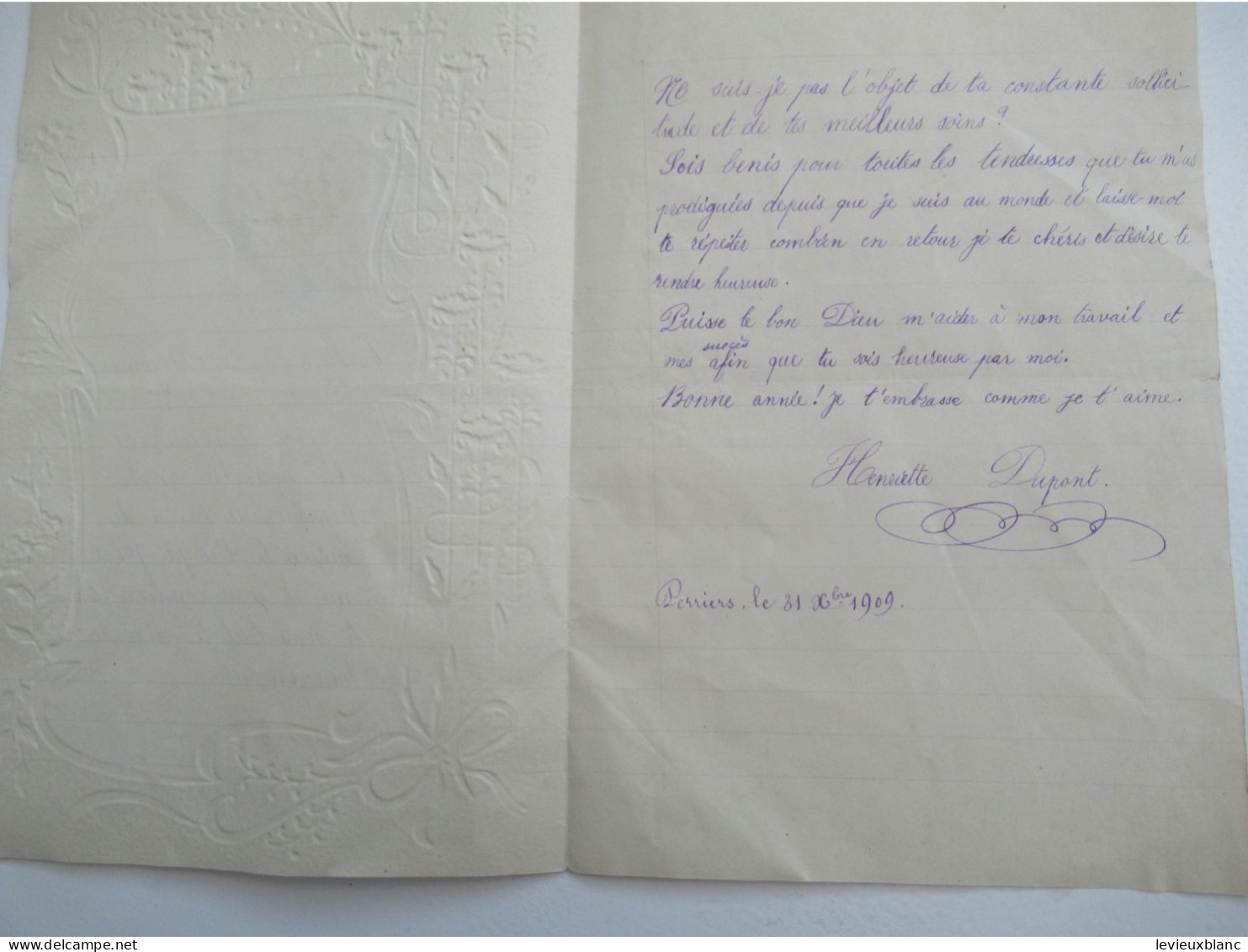 Lettre De Nouvel An Avec Chromo/"Chére Grand-Maman  "/Henriette Dupont / Perriers/1909                  CVE199 - Neujahr