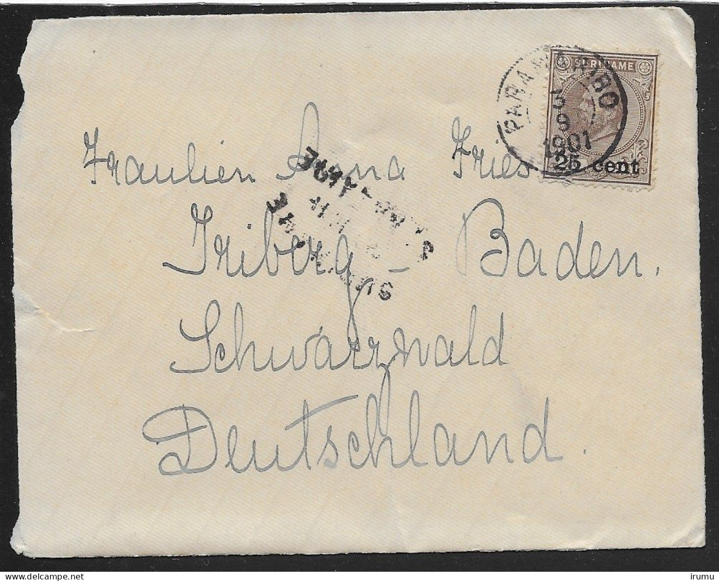 Suriname 1901 – NVPH 37 Op Brief Naar Duitsland Via Le Havre (SN 539) - Suriname ... - 1975