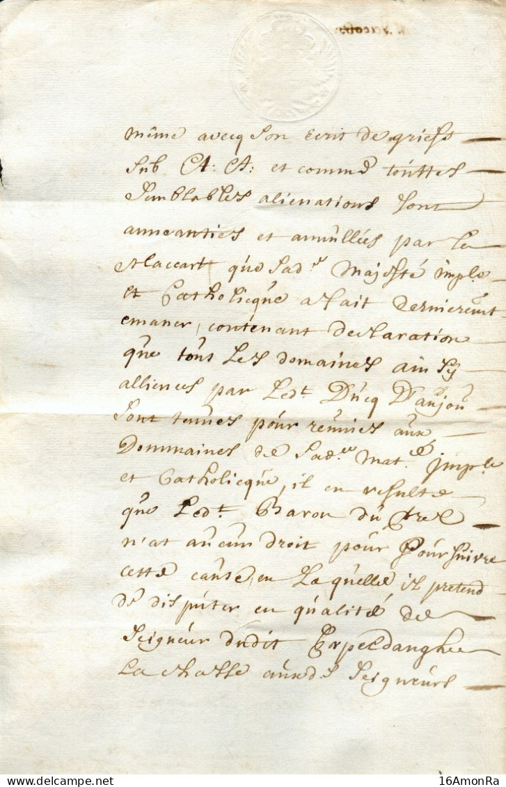 Document Fiscal 4 Pages - Empreinte AIGLE 4 S (sols)., Fait à Malines Le  11 Septembre 1719 , Concernant Les Signeurs De - ...-1852 Préphilatélie