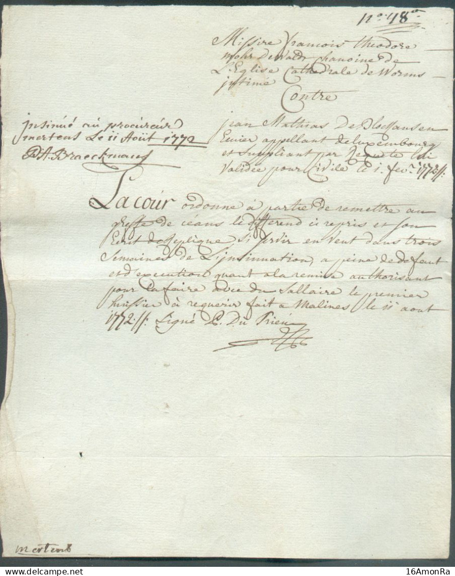 Document Fiscal 4 Pages - Empreinte AIGLE 4 S (sols) 1771., Fait à Malines Le 24 Septembre 1772 , Concernant Leseigneur - ...-1852 Prefilatelia