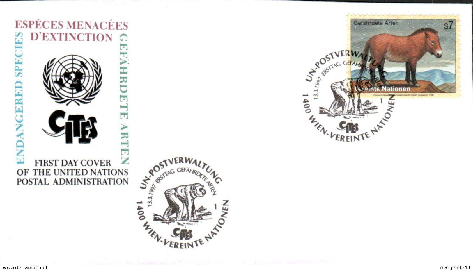 FAUNE NATIONS UNIES FDC 1997 ANE - Donkeys