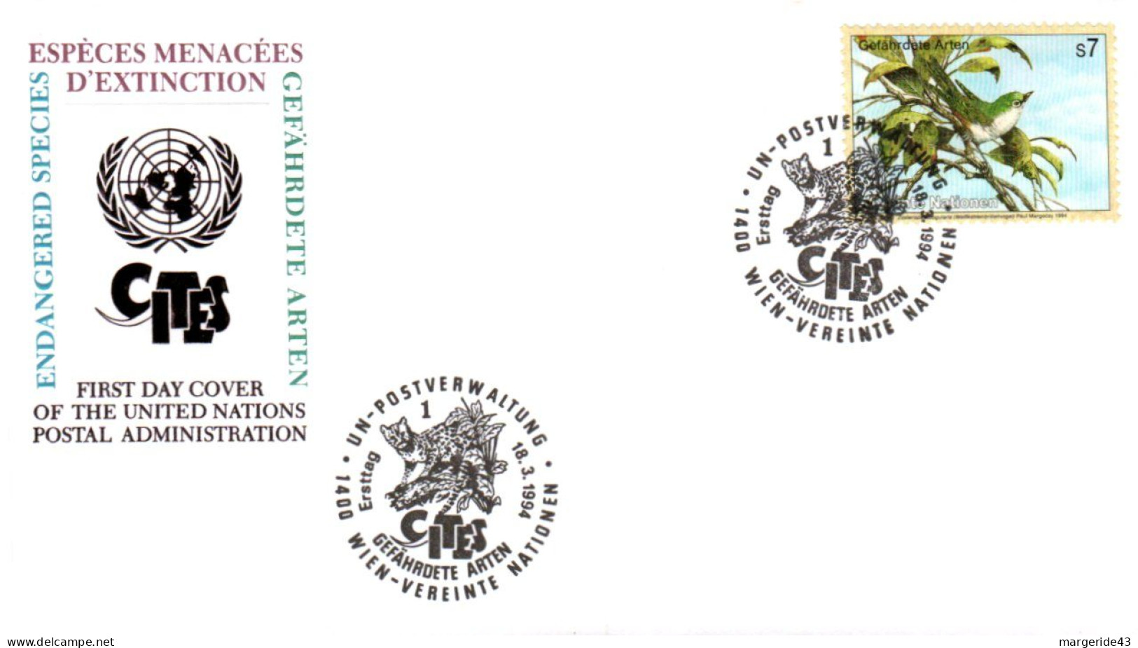 FAUNE NATIONS UNIES FDC 1994 Oiseau - Mussen