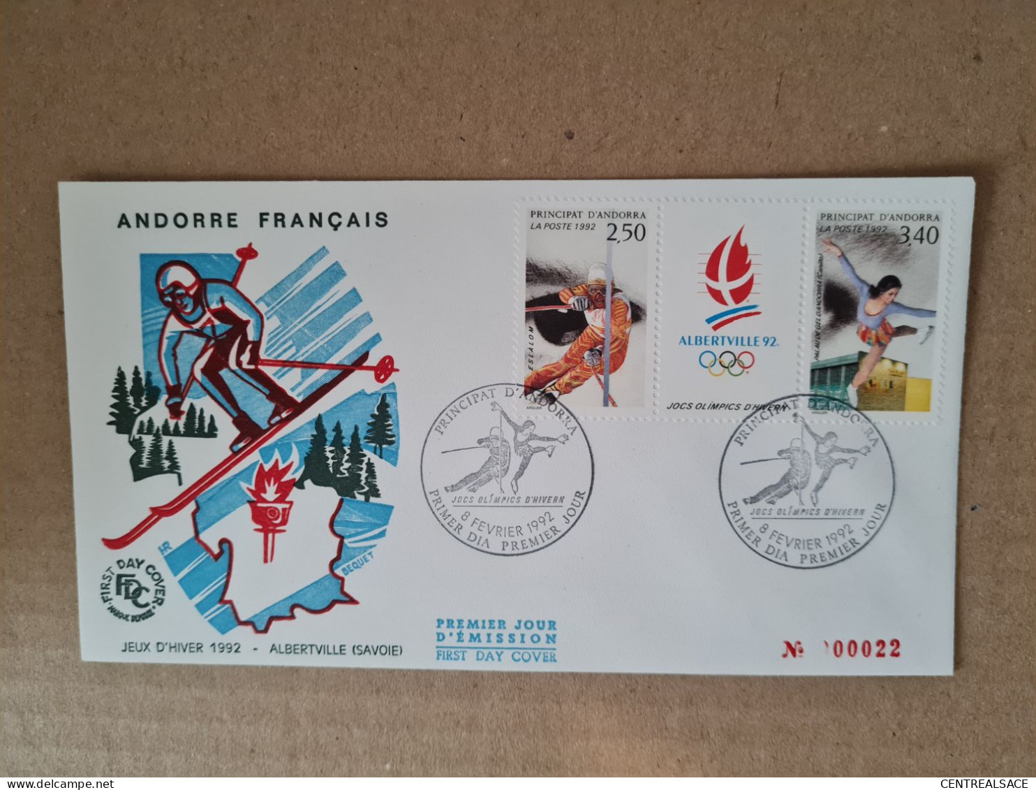 Lettre ANDORRE FDC 1992 JEUX  JO HIVER ALBERTVILLE - Brieven En Documenten