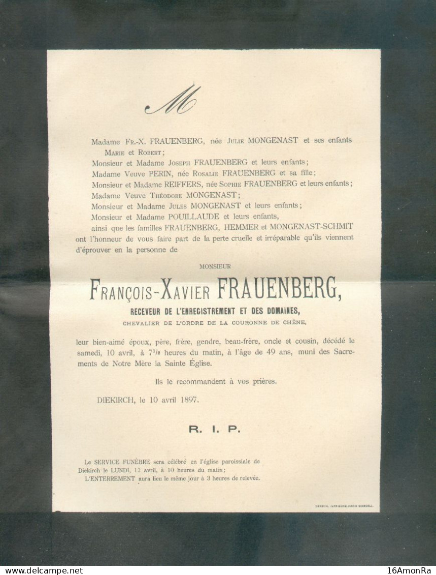 2c. ADOLPHE Obl. Dc DIEKIRCH Sur Faire-part De Deuil (F-X FRAUENBERG) Le 10 Avril 1867 Vers Bitrange. - 20942 - 1895 Adolfo Di Profilo