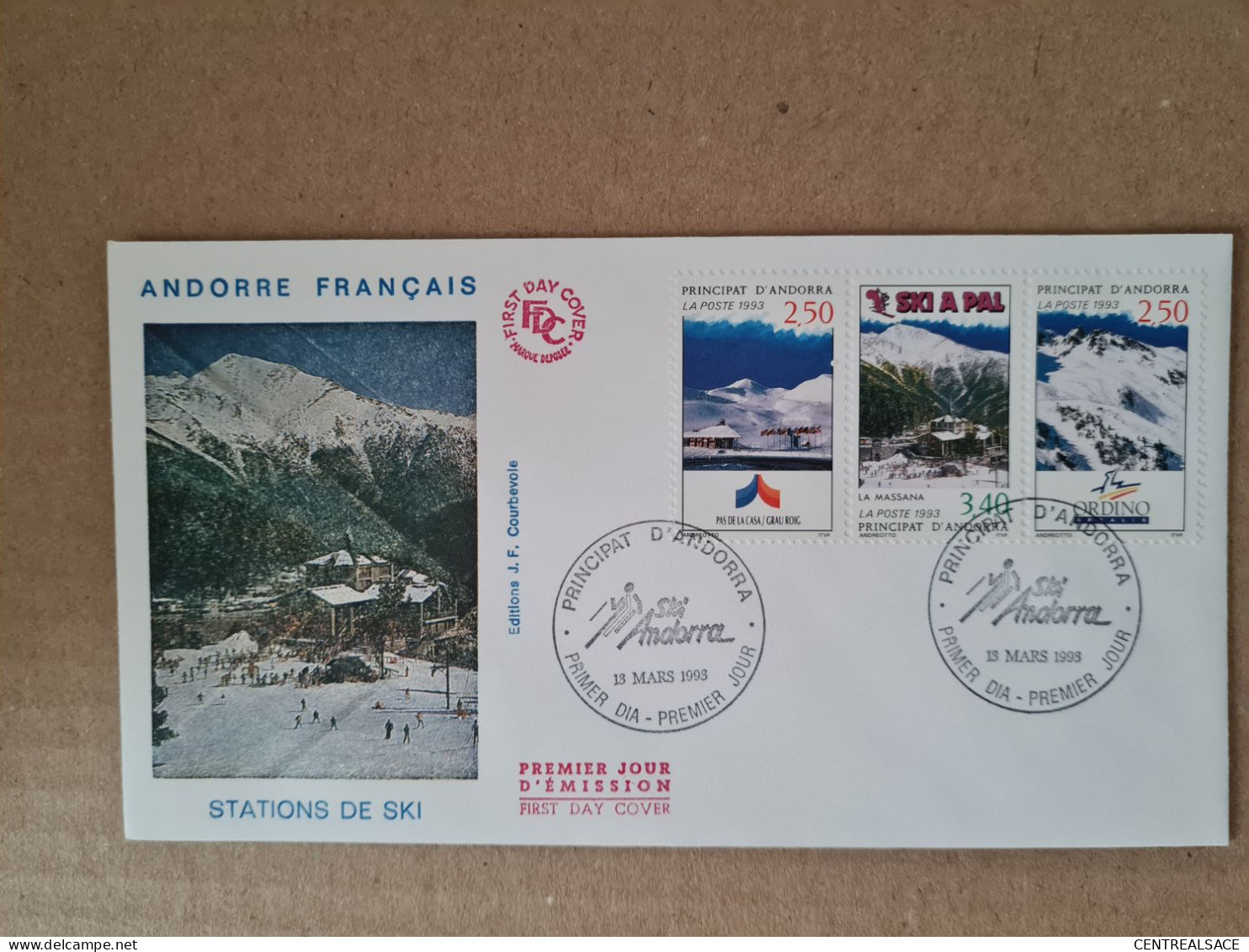 Lettre ANDORRE FDC 1993 STATIONS DE SKI - Brieven En Documenten