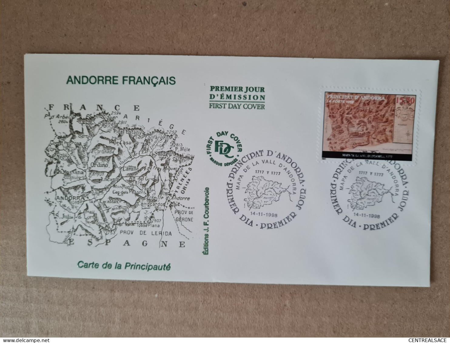 Lettre ANDORRE FDC 1998 CARTE DE LA PRINCIPAUTE - Covers & Documents