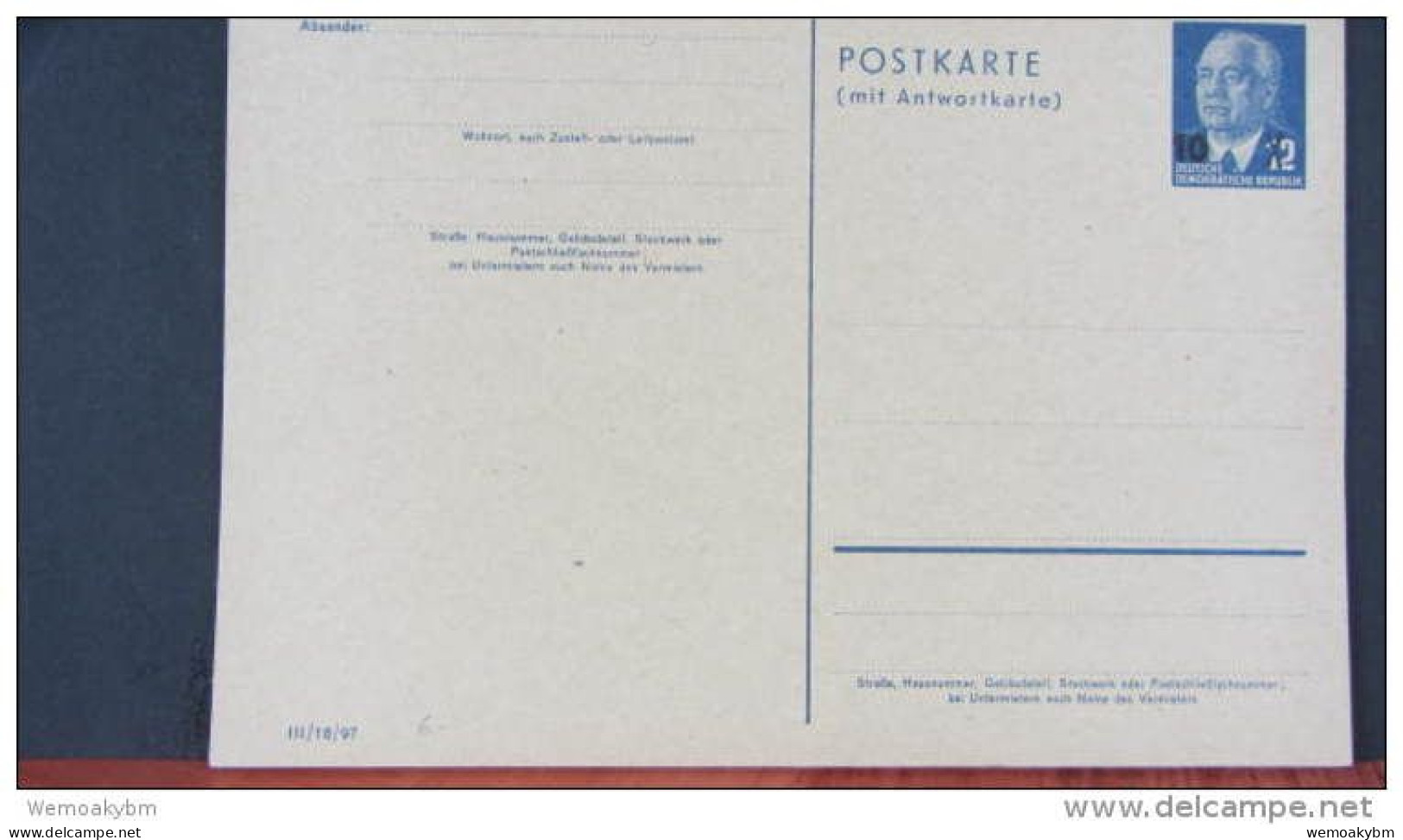 DDR: Doppel-Gs Mit W. Pieck  10 Auf 12 Pf -Portoherabsetzung- Saubere Ungebr. Erhaltg, Druckvermerk: III/18/97 Knr: P 63 - Postkarten - Ungebraucht