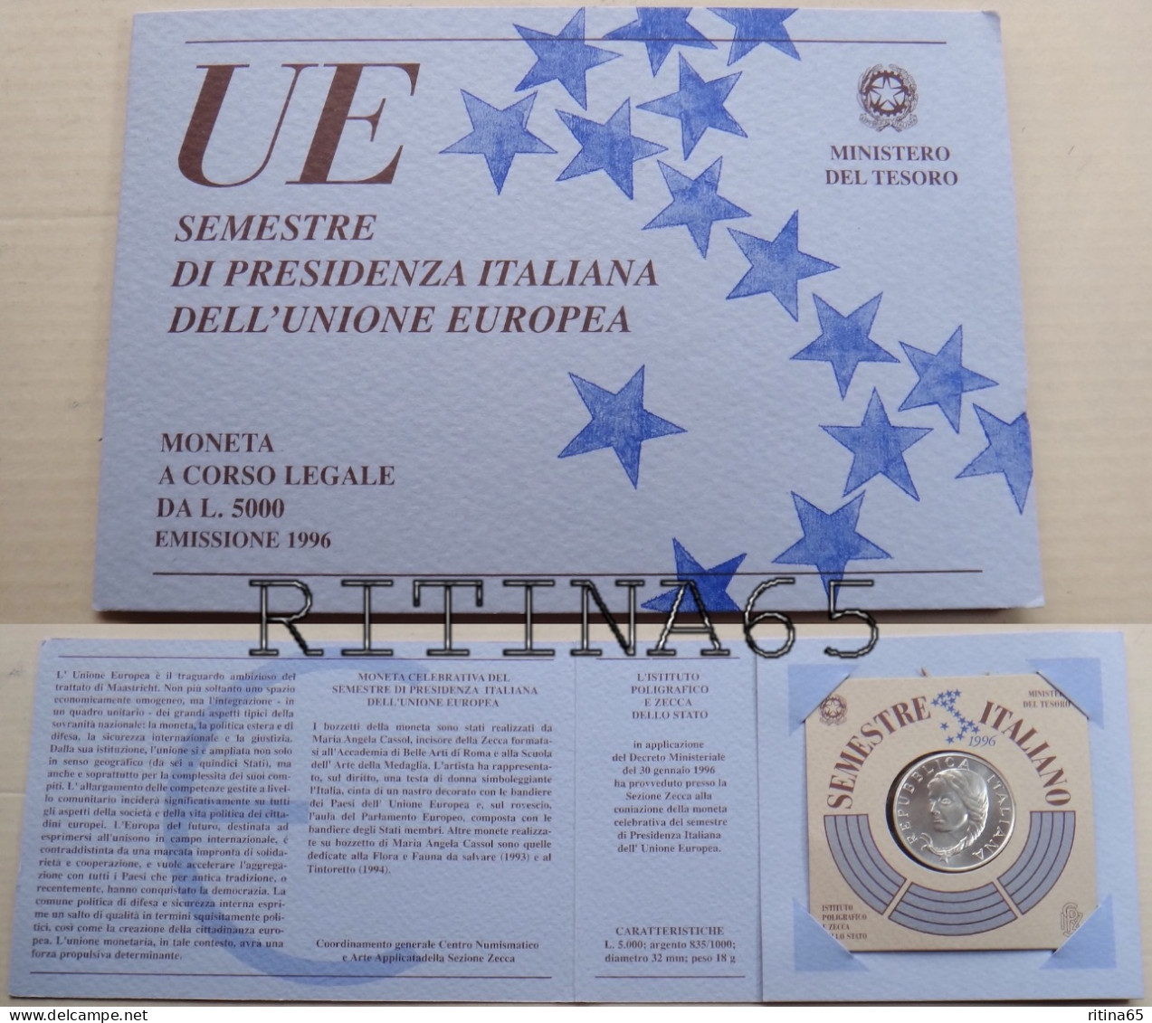 ITALIA 5000 LIRE ARGENTO 1996 SEMESTRE ITALIANO COMUNITA’ EUROPEA FDC SET ZECCA - Mint Sets & Proof Sets