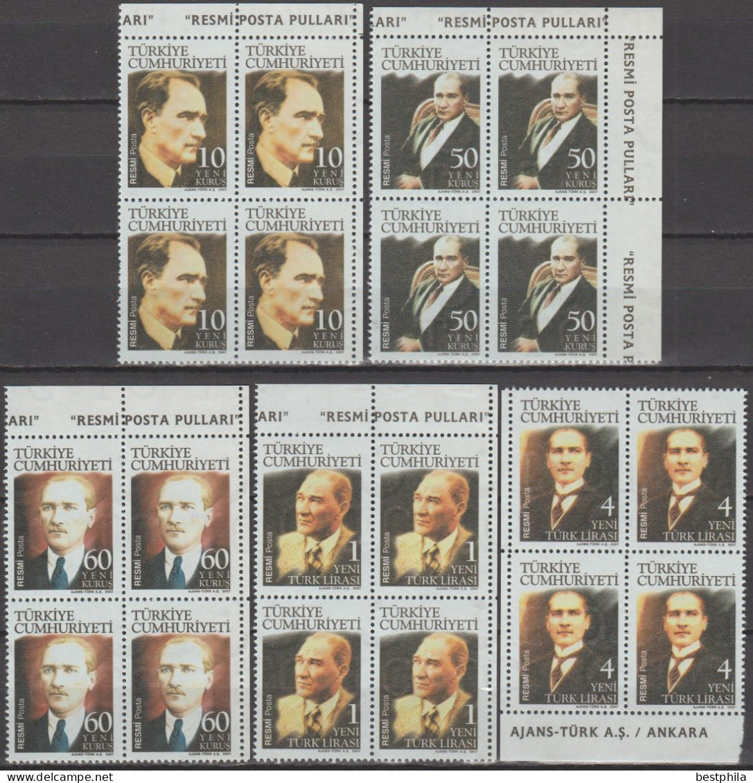 Turkey, Turkei - 2007 - Official Postage Stamp On The Theme Of Atatürk - 1 - Block Of 4 Set ** MNH - Unused Stamps