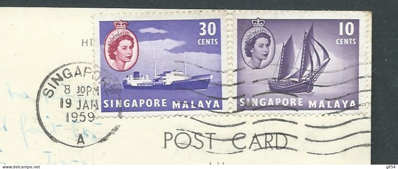 Singapour  - Yvert N° 38 Et 34 Affranchissant 1 Carte Pour La France En Janvier 1959 - FAI 20079 - Singapore (...-1959)