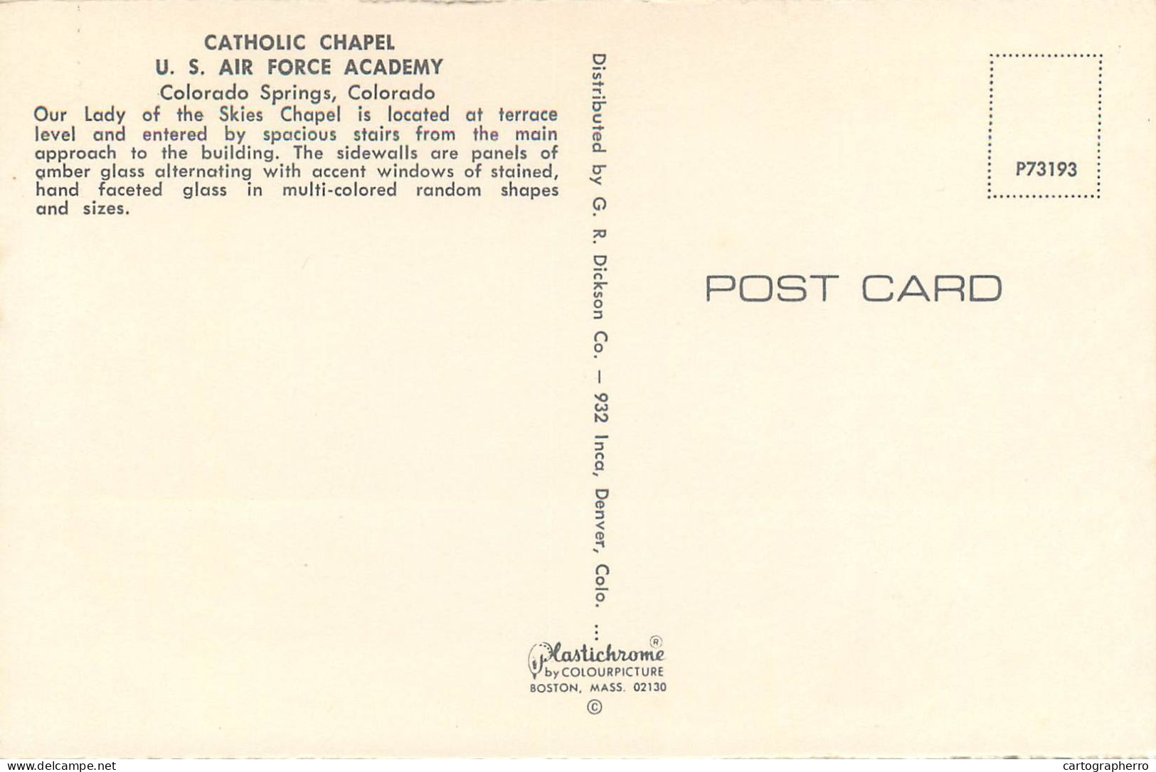 Postcard United States > CO - Colorado > Colorado Springs Catholic Chapel US Air Force Academy - Colorado Springs