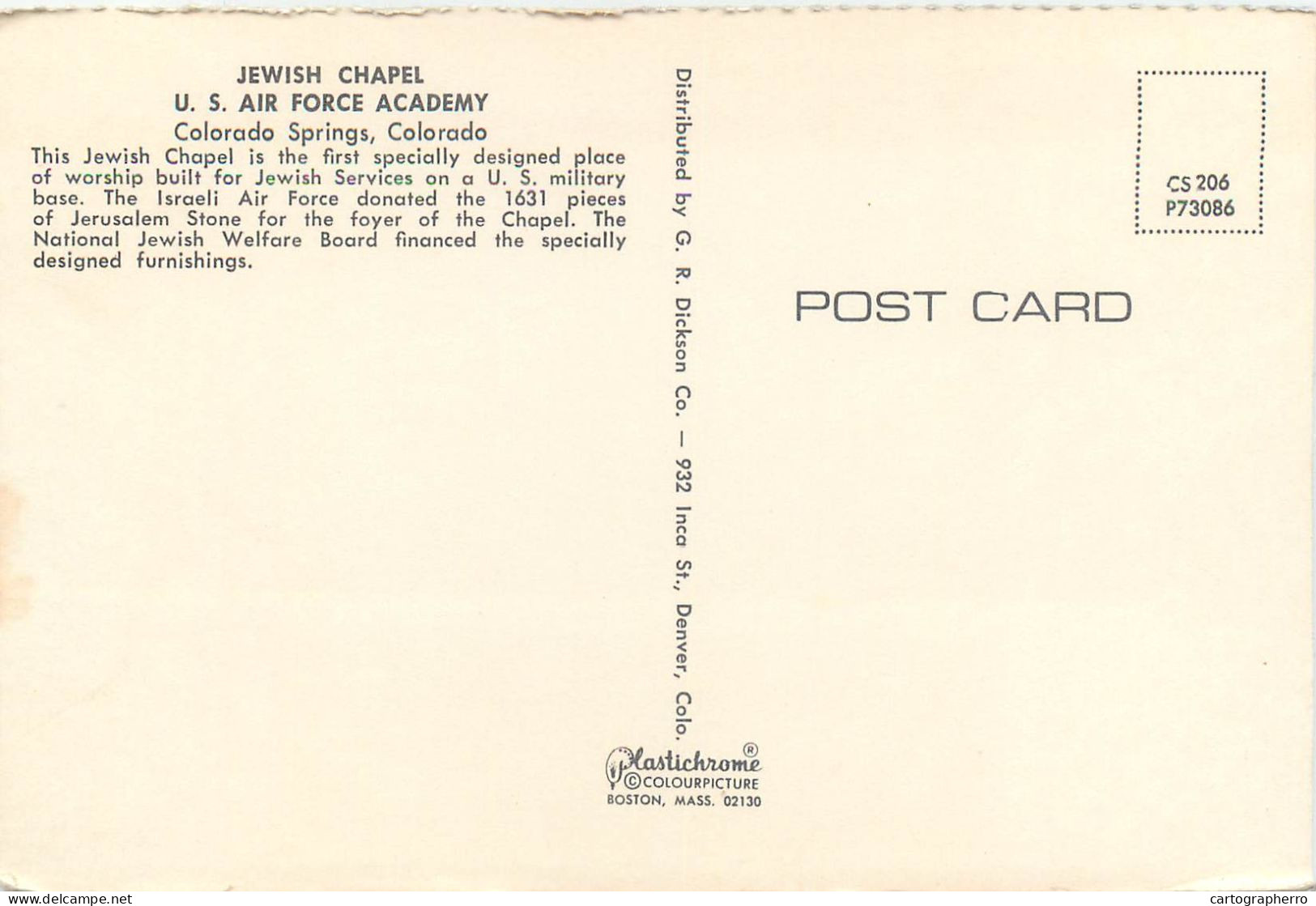 Postcard United States > CO - Colorado > Colorado Springs Jewish Chapel US Air Force Academy - Colorado Springs