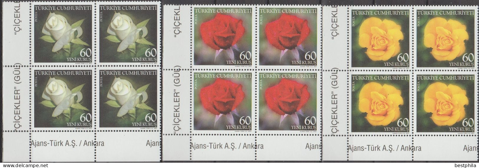 Turkey, Turkei - 2007 - Flowers (Rose) - Block Of 4 Set ** MNH - Nuevos