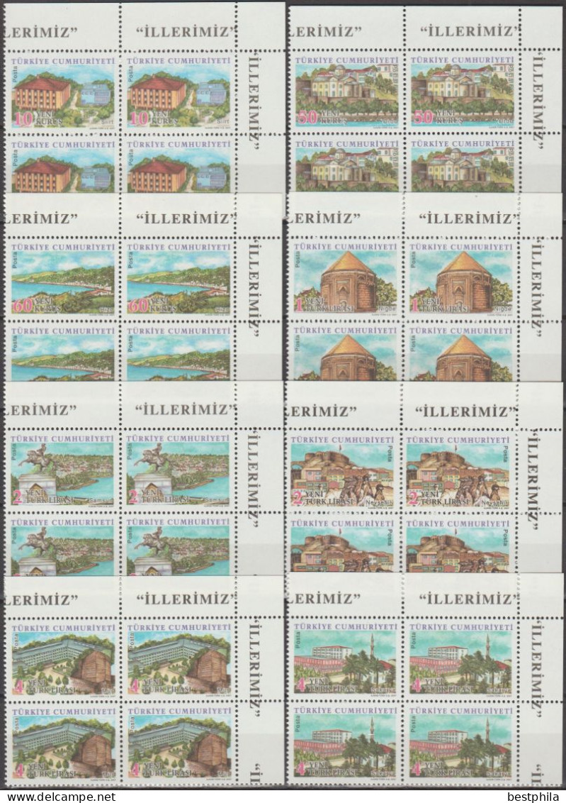 Turkey, Turkei - 2007 - Regular Stamps With The Theme Of Our Provinces - 1 - Block Of 4 Set ** MNH - Ungebraucht