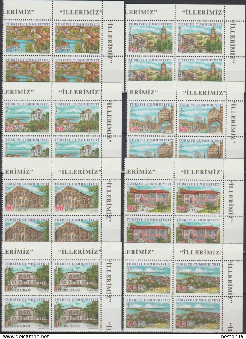 Turkey, Turkei - 2007 - Regular Stamps With The Theme Of Our Provinces - 2 - Block Of 4 Set ** MNH - Neufs