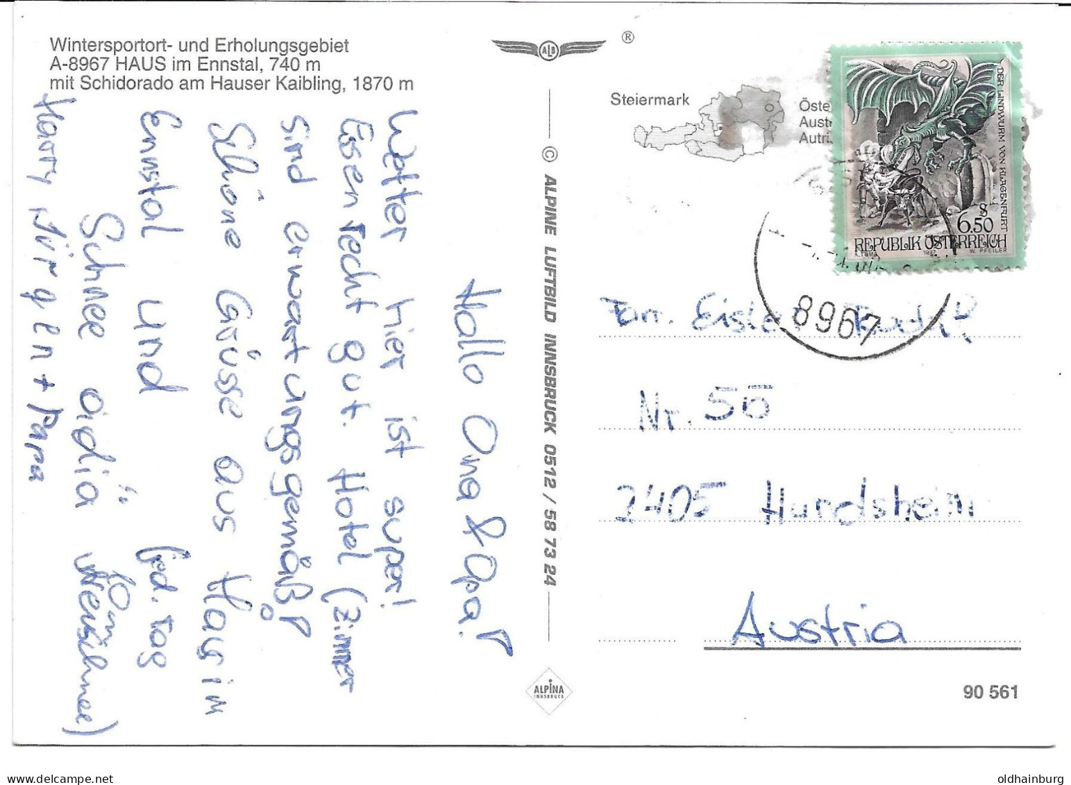 2305l: AK Hauser Kaibling, 8967 Haus Im Ennstal, Gelaufen 1996 - Haus Im Ennstal