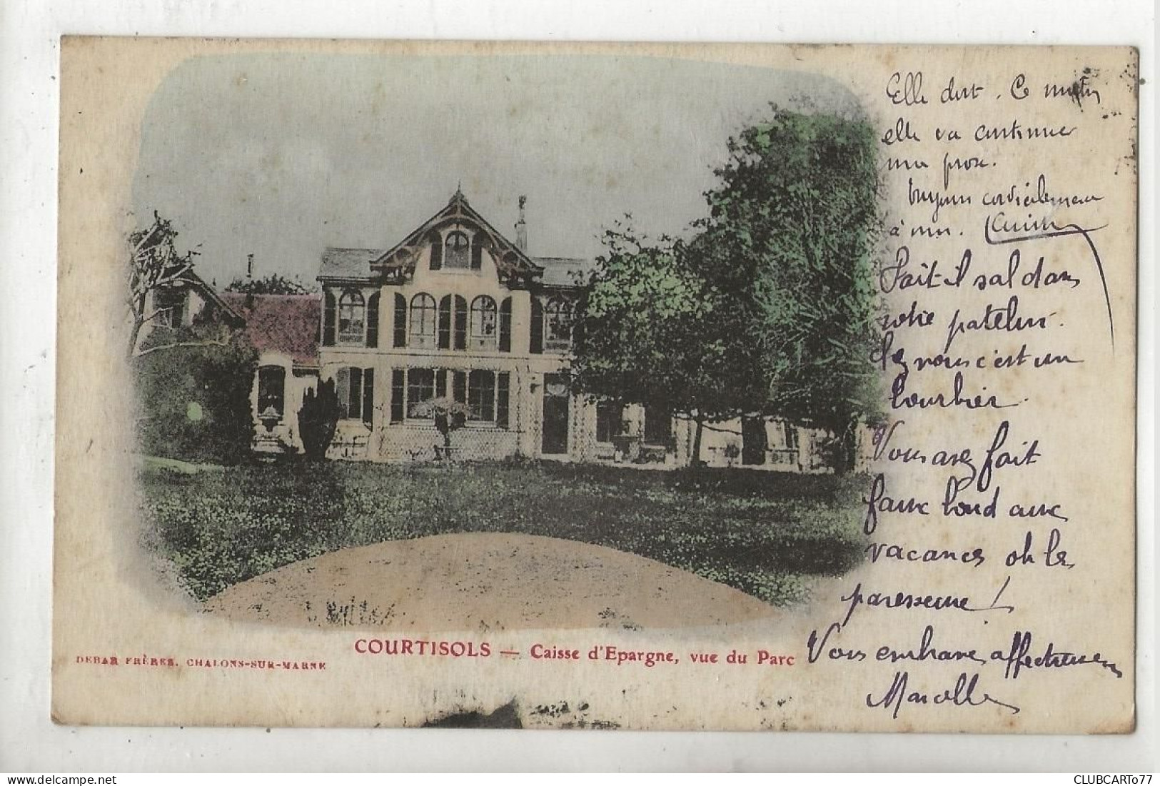 Courtisols (51) : La Banque Caisse D'Epargne Vue Du Parc En 1906 (PF. - Courtisols