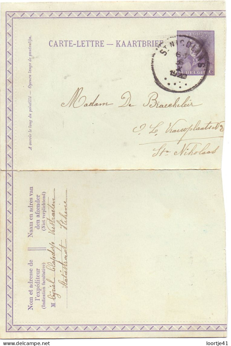 Carte Lettre - Van Stekene Naar Sint Niklaas, Saint Nicolas - Cachet Stempel St Nicolas 1920 - Briefumschläge