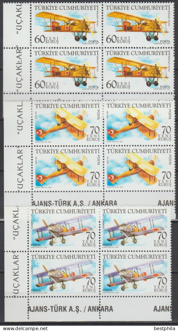 Turkey, Turkei - 2007 - Airplanes, Aircrafts - Block Of 4 Set ** MNH - Nuevos
