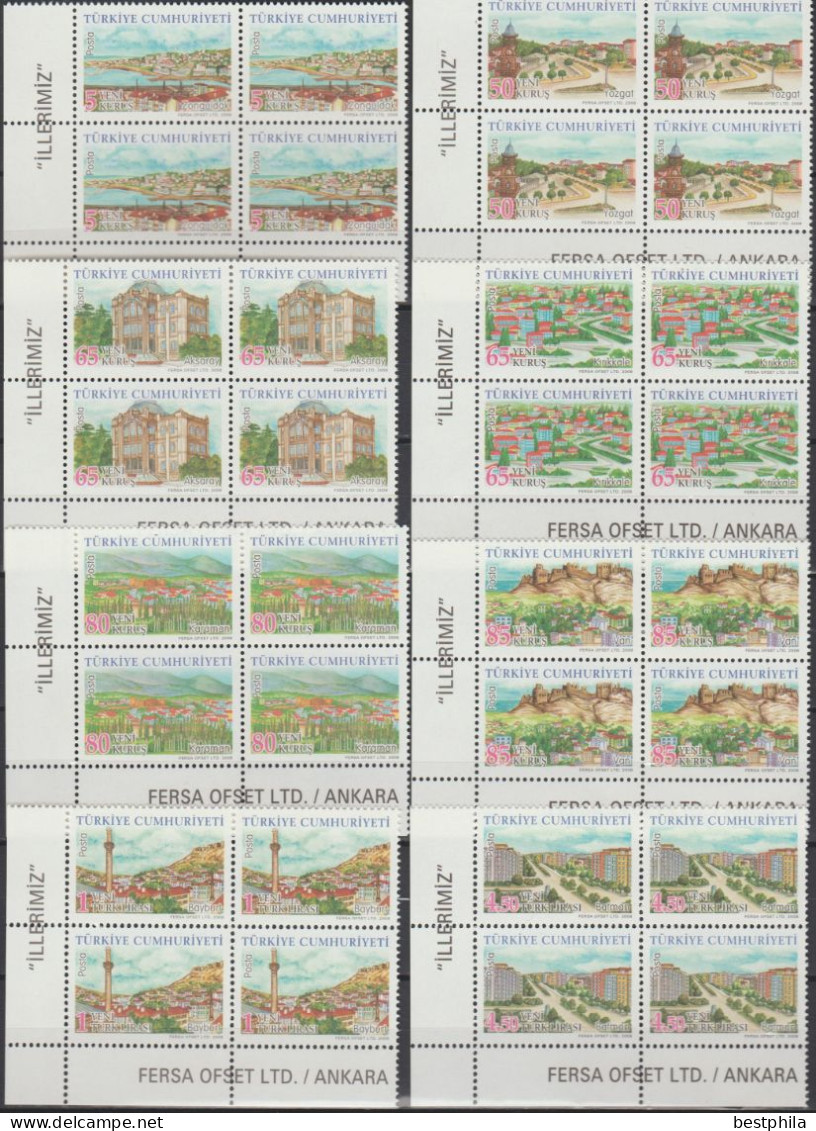 Turkey, Turkei - 2008 - Regular Stamps With The Theme Of Our Provinces - 1 - Block Of 4 Set ** MNH - Neufs