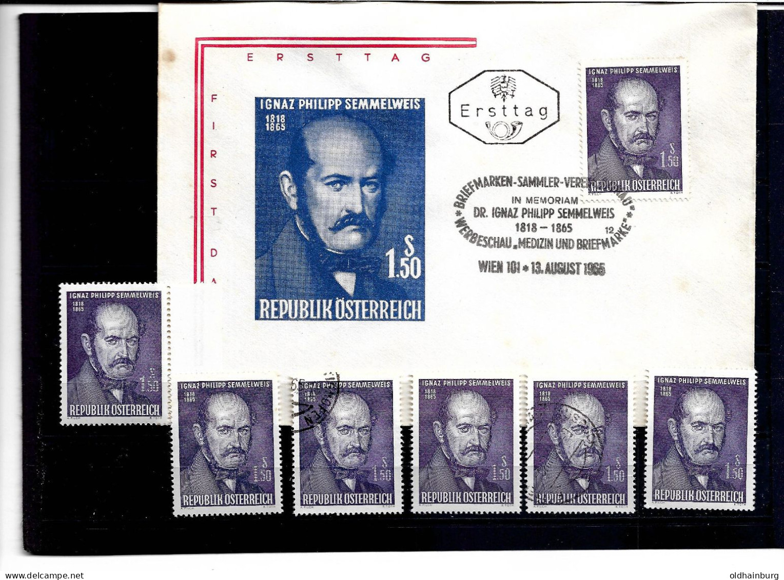 2303l: Österreich 1965, Dr. Ignaz Semmelweis 6 Stück **/o Plus FDC - First Aid