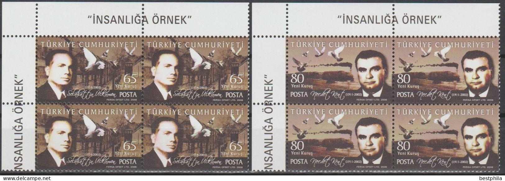 Turkey, Turkei - 2008 - Precedent For Humanity - Birds - Block Of 4 Set ** MNH - Ungebraucht