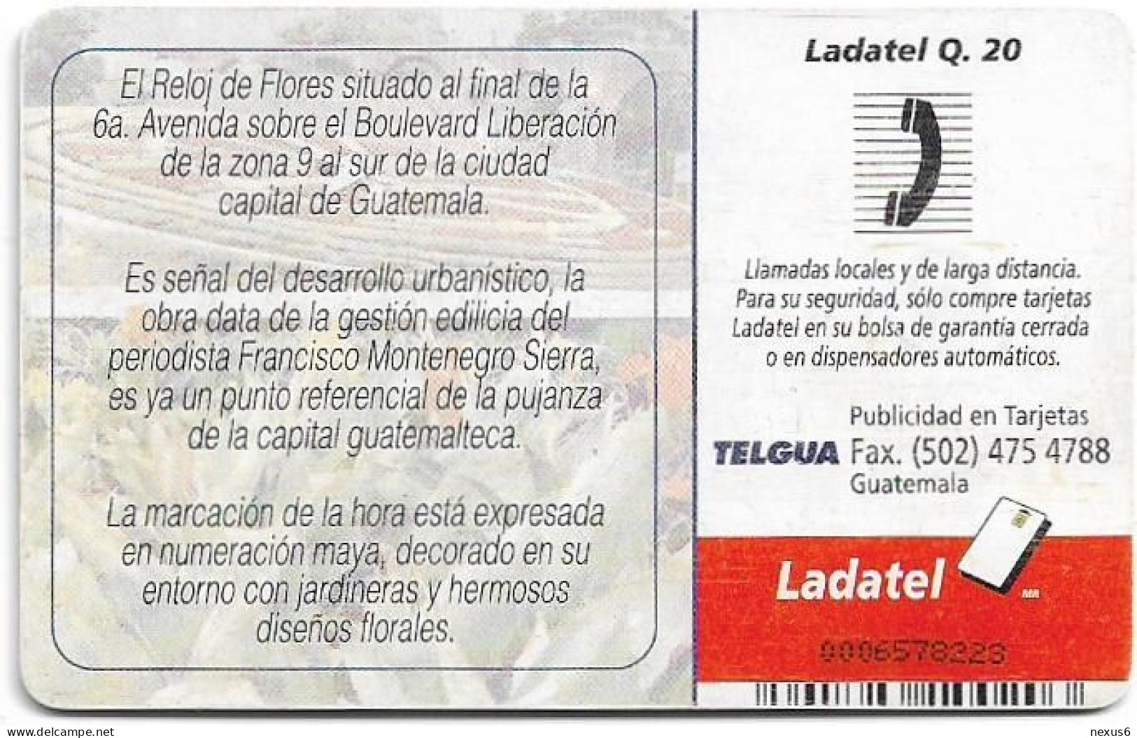 Guatemala - Telgua Ladatel - Reloj De Flores, Gem5 Black, 2000, 20Q, Used - Guatemala