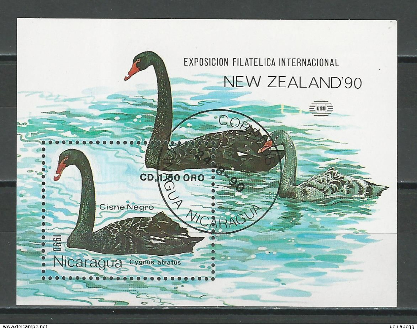 Nicaragua 1990 Mi Bl.193 O Used Cagnus Atratus - Zwanen