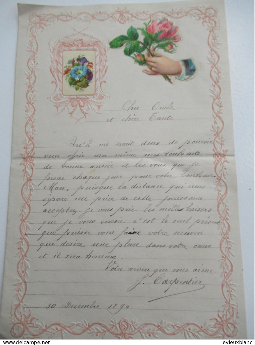 Lettre De Bonne Année  Avec Chromo/"Cher Oncle & Cher Tante"/Votre Neveu J Carpentier /1890           CVE215 - Neujahr