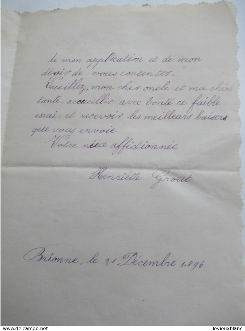 Lettre De Bonne Année  Avec Chromo/"Cher Oncle & Cher Tante"/Henriette Grout/Brionne1896           CVE216 - Neujahr