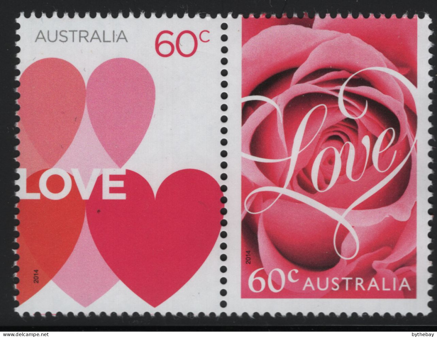 Australia 2014 MNH Sc 4048a 60c Love In Hearts, Rose Pair - Mint Stamps